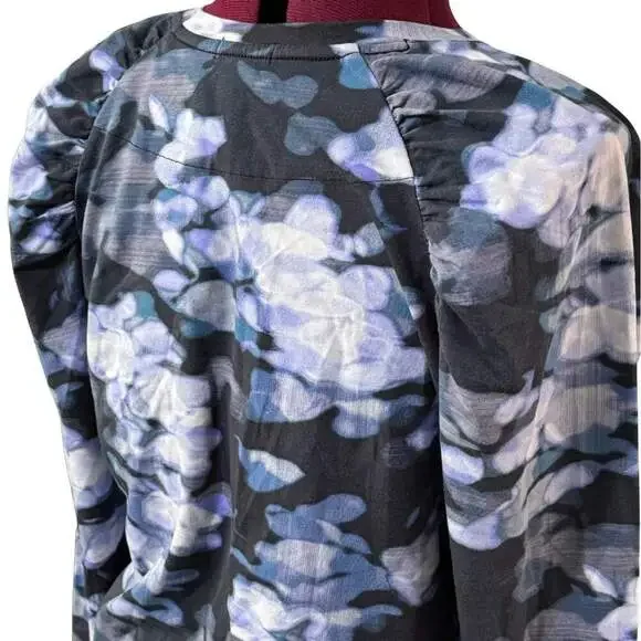NZT Nic + Zoe Blurred Floral Long Sleeve Puff Shoulder Knit Tee Blue NWT Large - Picture 9 of 11